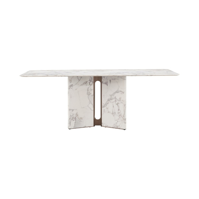 Modern Stylish Design Golden Marble Top Dining Table with Stainless Steel Frame for Luxury Dining Room Set