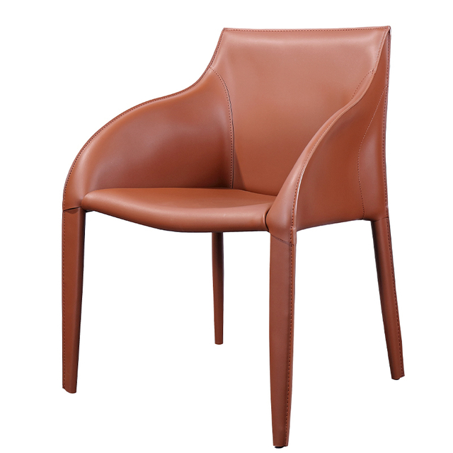 Modern Design Dining Chair with Stainless Steel Leg and Saddle Leather Upholstery for Restaurants and Hotels