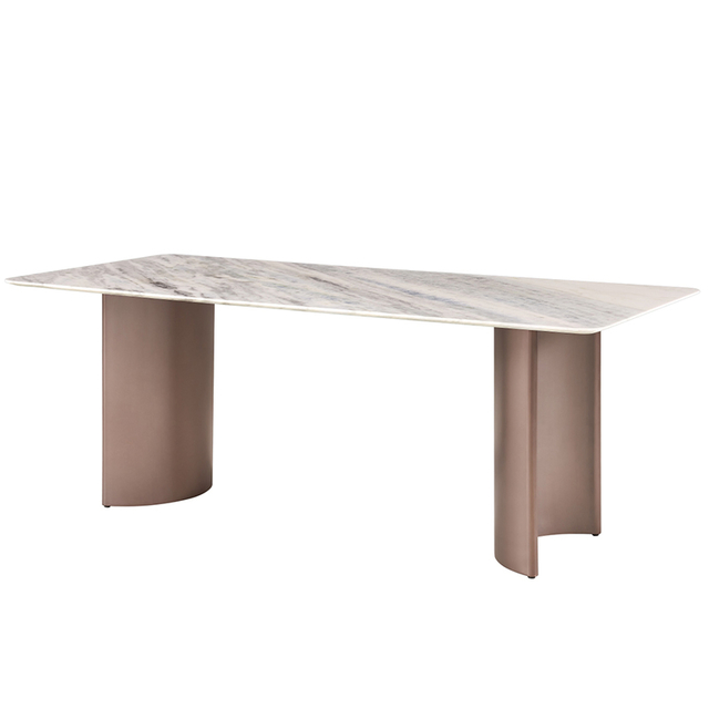 Customized Rectangular Marble Top Italian Luxury Design Golden Silver Stainless Leg Modern Dining Table