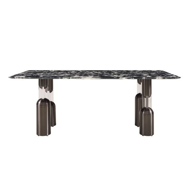 Modern Stylish Design Bulgari Black Natural Marble Dining Table with Gold Steel Base