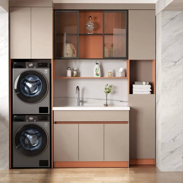 Modern Style Customized Bathroom Cabinet with Mirror Lamp and Water Blocking Plate