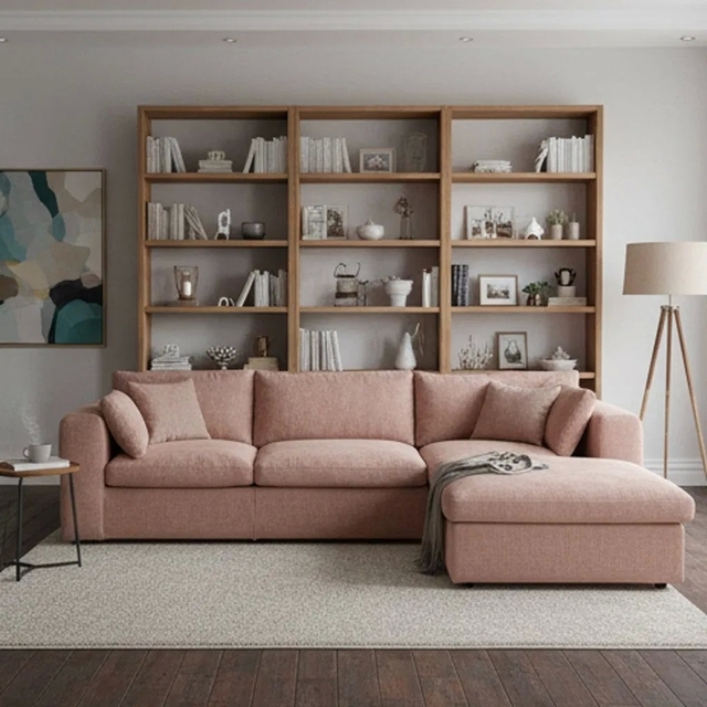 L Shape Corner Modular Sofa Set with Customizable Dimensions Freely Combinable and Wooden Frame