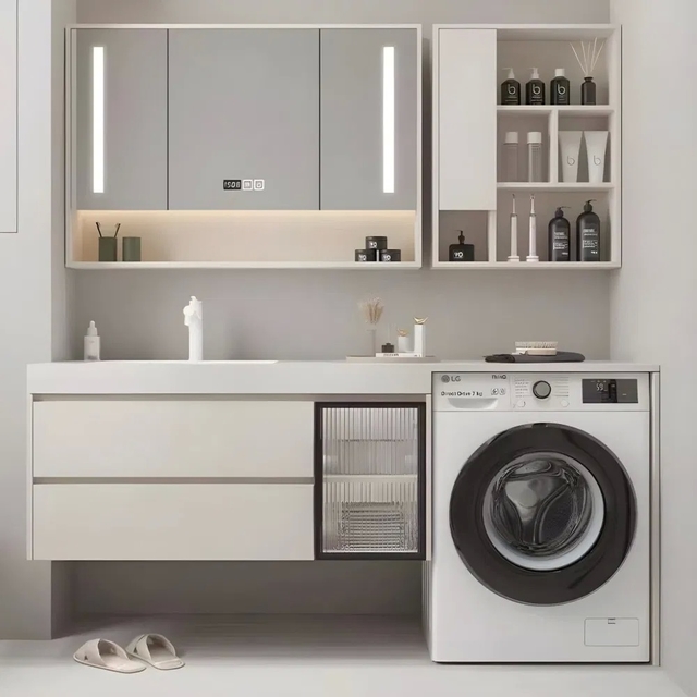 Customized Modern Style Bathroom Cabinet with Mirror Lamp Washroom Cabinet