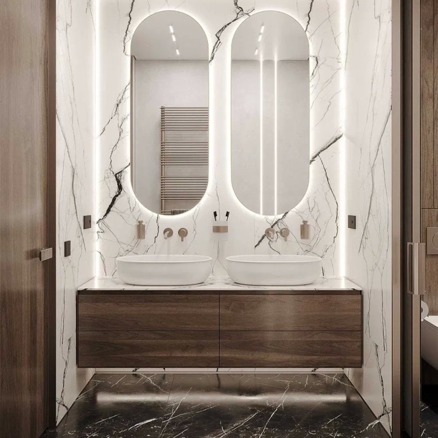 Customized Wall Mounted Bathroom Cabinet with Mirror Lamp and Water Blocking Plate