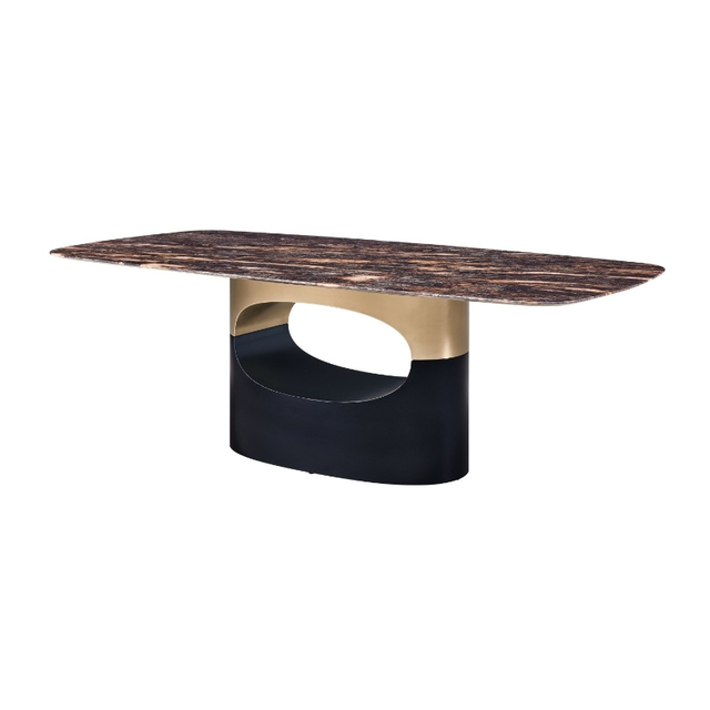 Modern Stainless Steel Leg Round Dining Table with Platinum Marbled Finish for Hotels and Homes